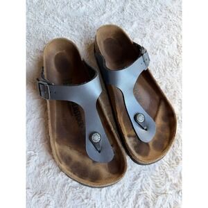 Birkenstock Gizeh Birko-Flor Steel Blue Grey Thong Sandals 38 7 7.5